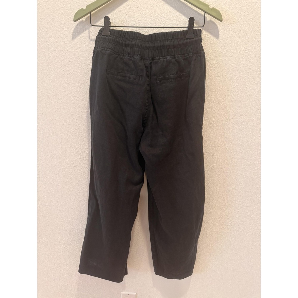 Quince Pants Womens Small Black Linen Cropped Wide Leg Drawstring Pull On - Picture 3 of 16